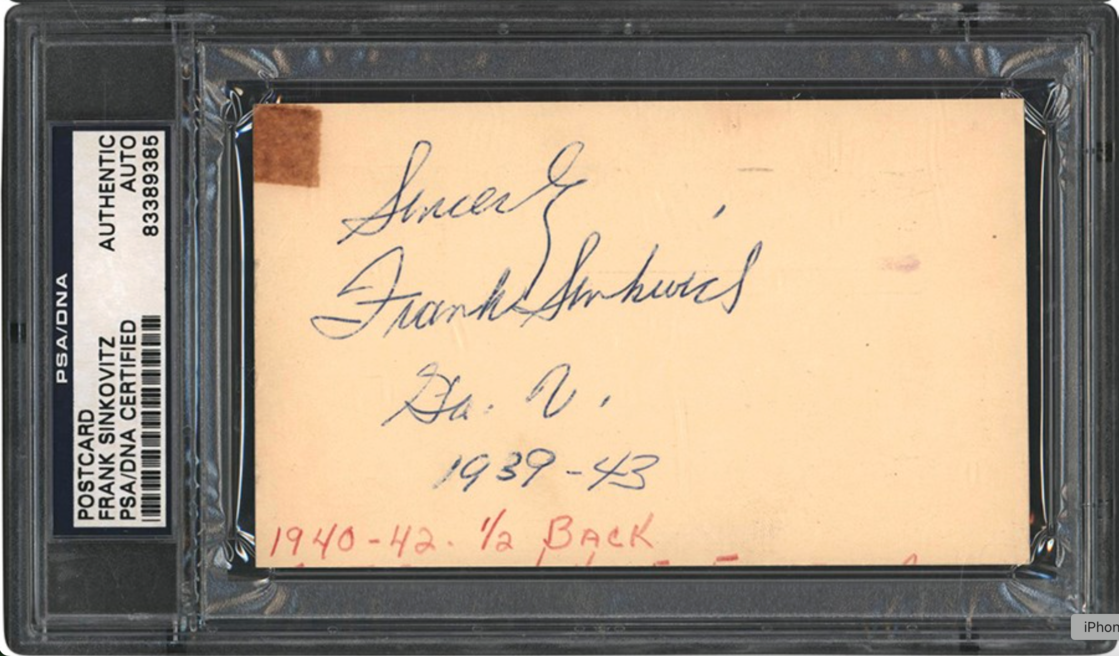 Frank Sinkovitz Pittsburgh Steelers Autographed Signed Postcard PSA