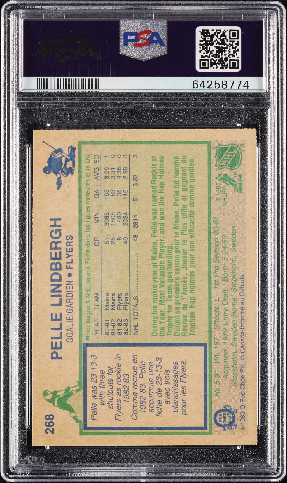Pelle Lindbergh 1983 O-Pee-Chee Rookie RC #268 PSA 9 Flyers PSA 9