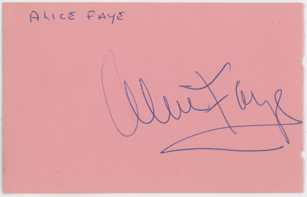 Alice Faye You'll Never Know Autographed Signed Album Page AMCo COA