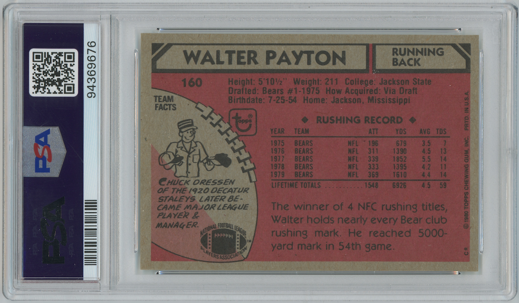 Walter Payton 1980 Topps #160 NFC All Pro Chicago Bears PSA 7