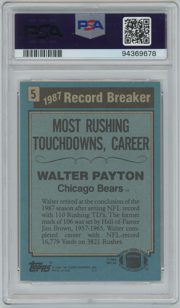 Walter Payton 1988 Topps #5 Record Breaker Chicago Bears PSA 9