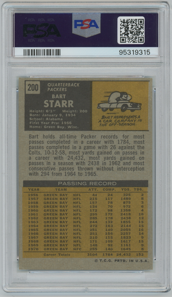 Bart Starr 1971 Topps #200 Green Bay Packers PSA 3