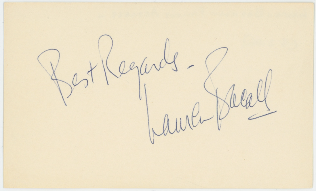 Lauren Bacall Golden Age Actress Autographed Signed Index Card AMCo COA