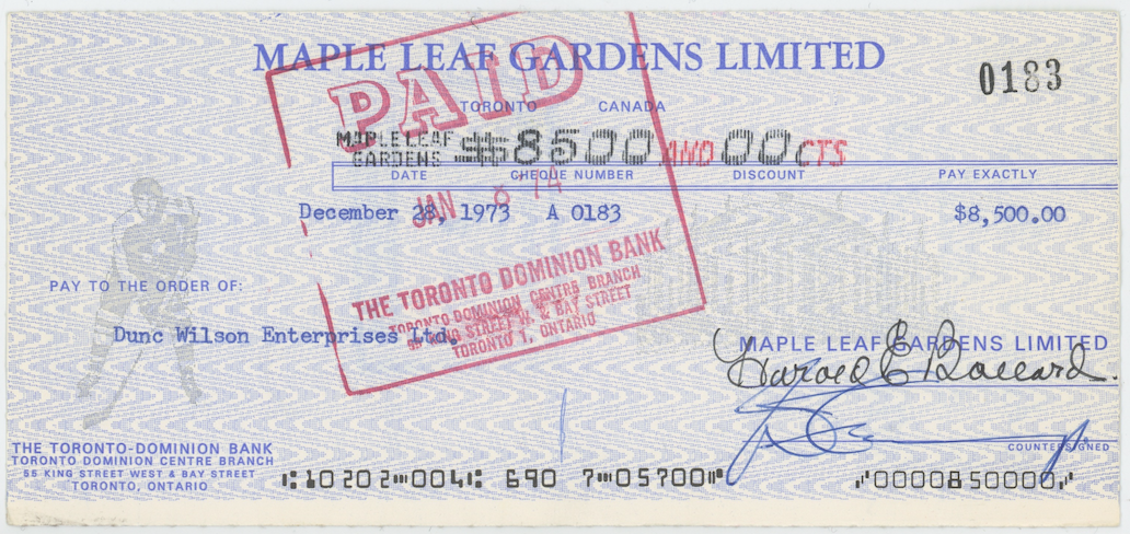 Harold Ballard Toronto Maple Leafs Autographed Signed Check AMCo COA
