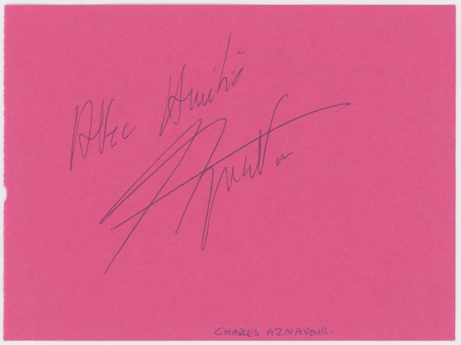 Charles Aznavour & Patrick Macnee Autographed Signed Album Page AMCo COA