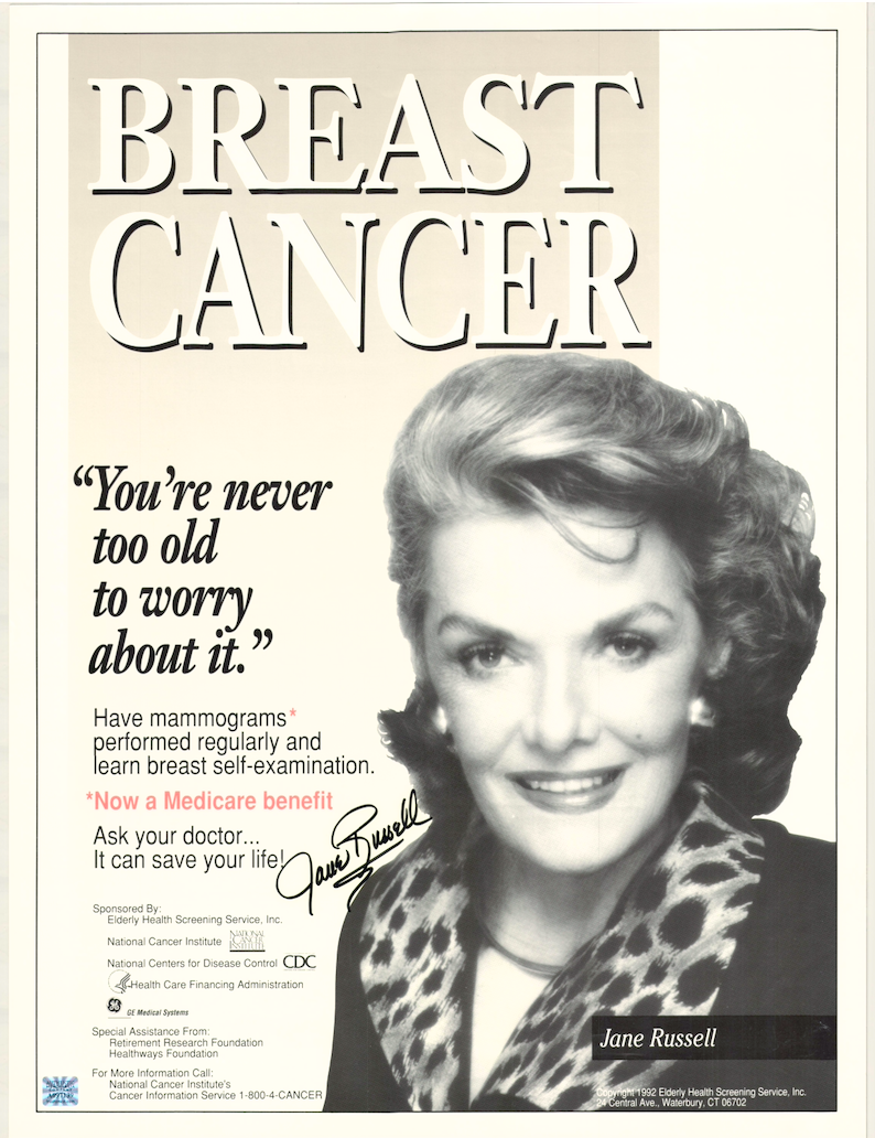 Jane Russell Autographed Signed Breast Cancer Awareness Poster AMCo COA