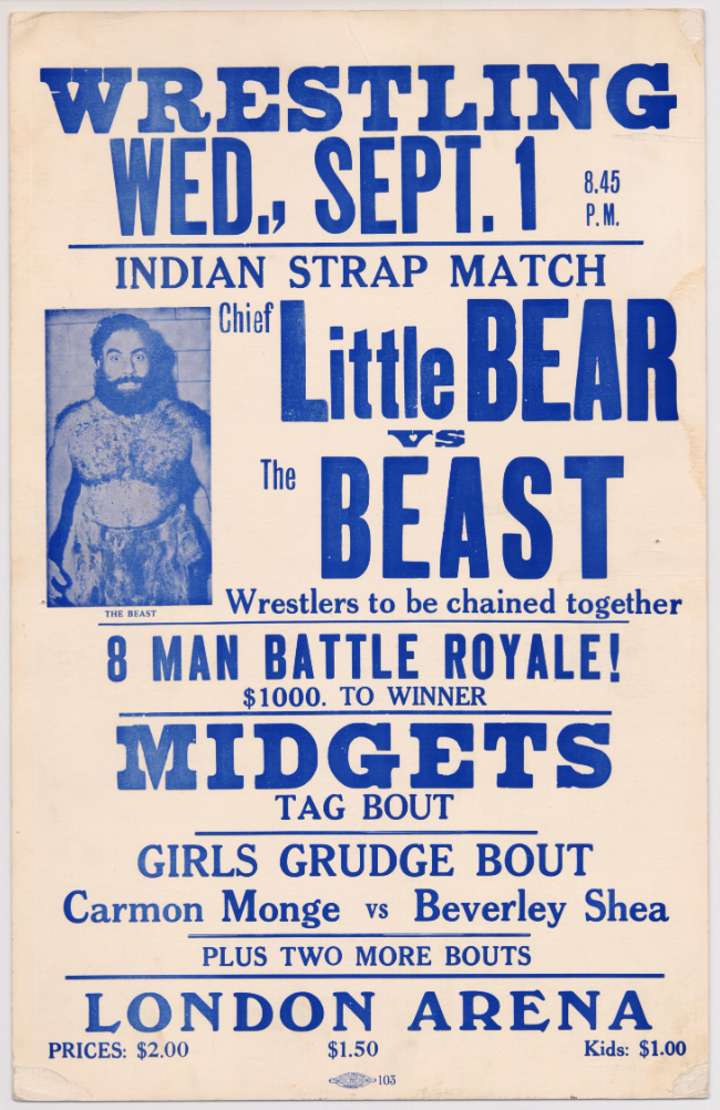 Wrestling Vintage Original London Canada Little Bear vs Beast Poster AMCo