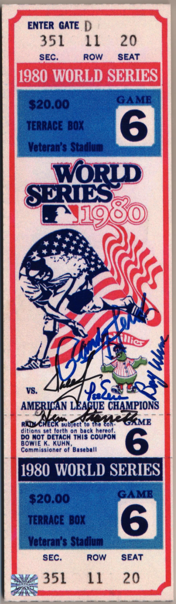 1980 World Series Philadelphia Phillies Autographed Signed Mega Ticket AMCo COA