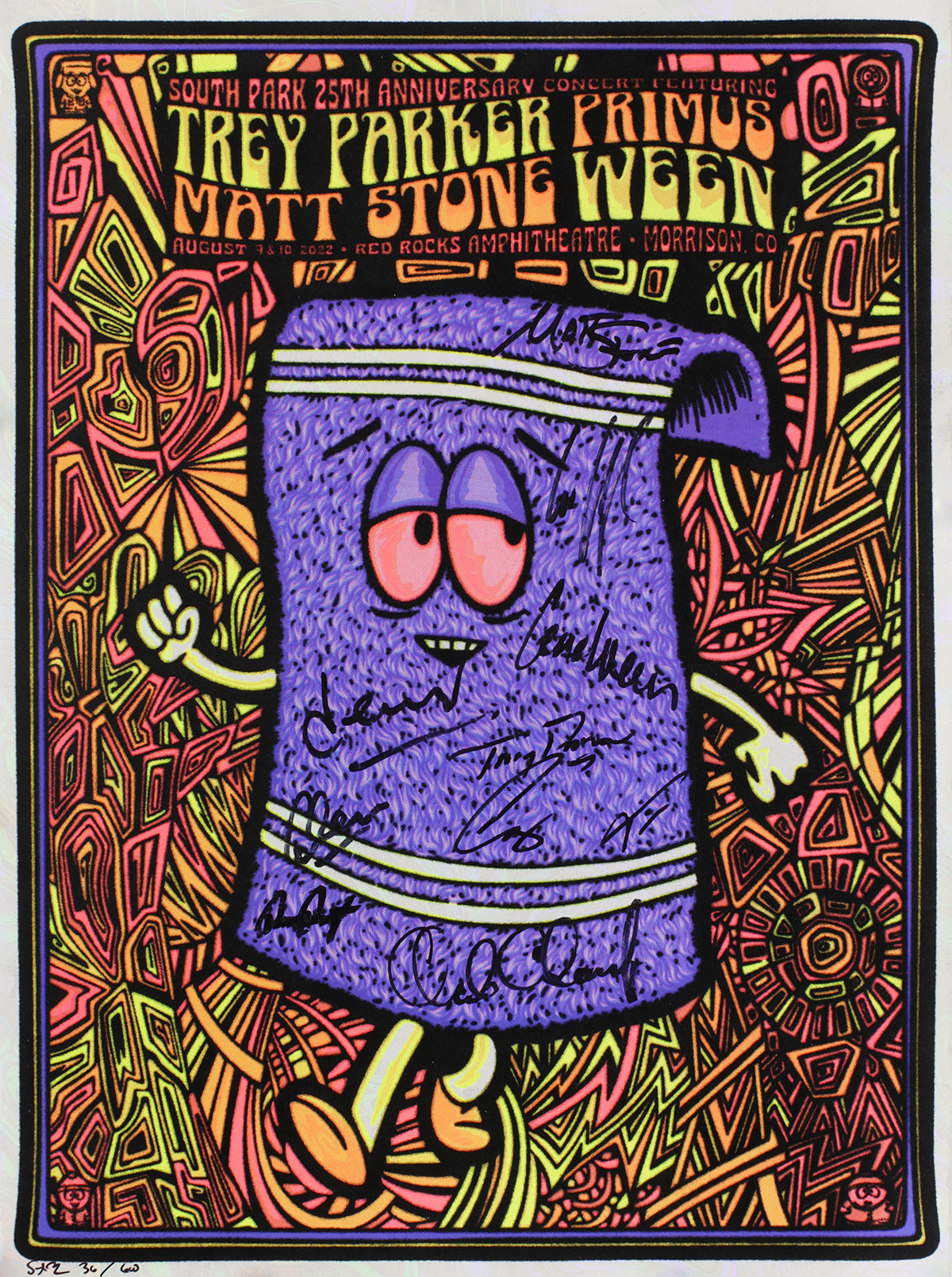 South Park Trey Parker Matt Stone Primus Ween Signed 25th Anniversary Poster AMCo LOA