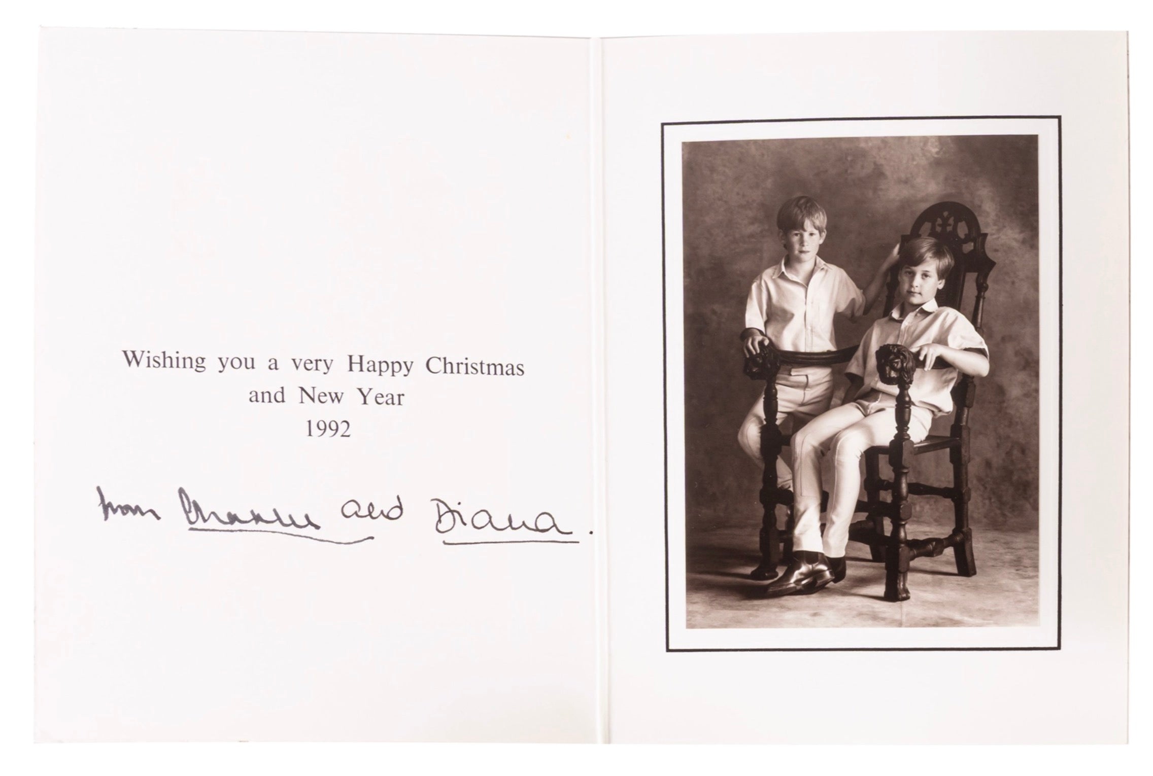 Princess Diana & King Charles Autopen Autographed Signed 1992 Christmas Card AMCo COA