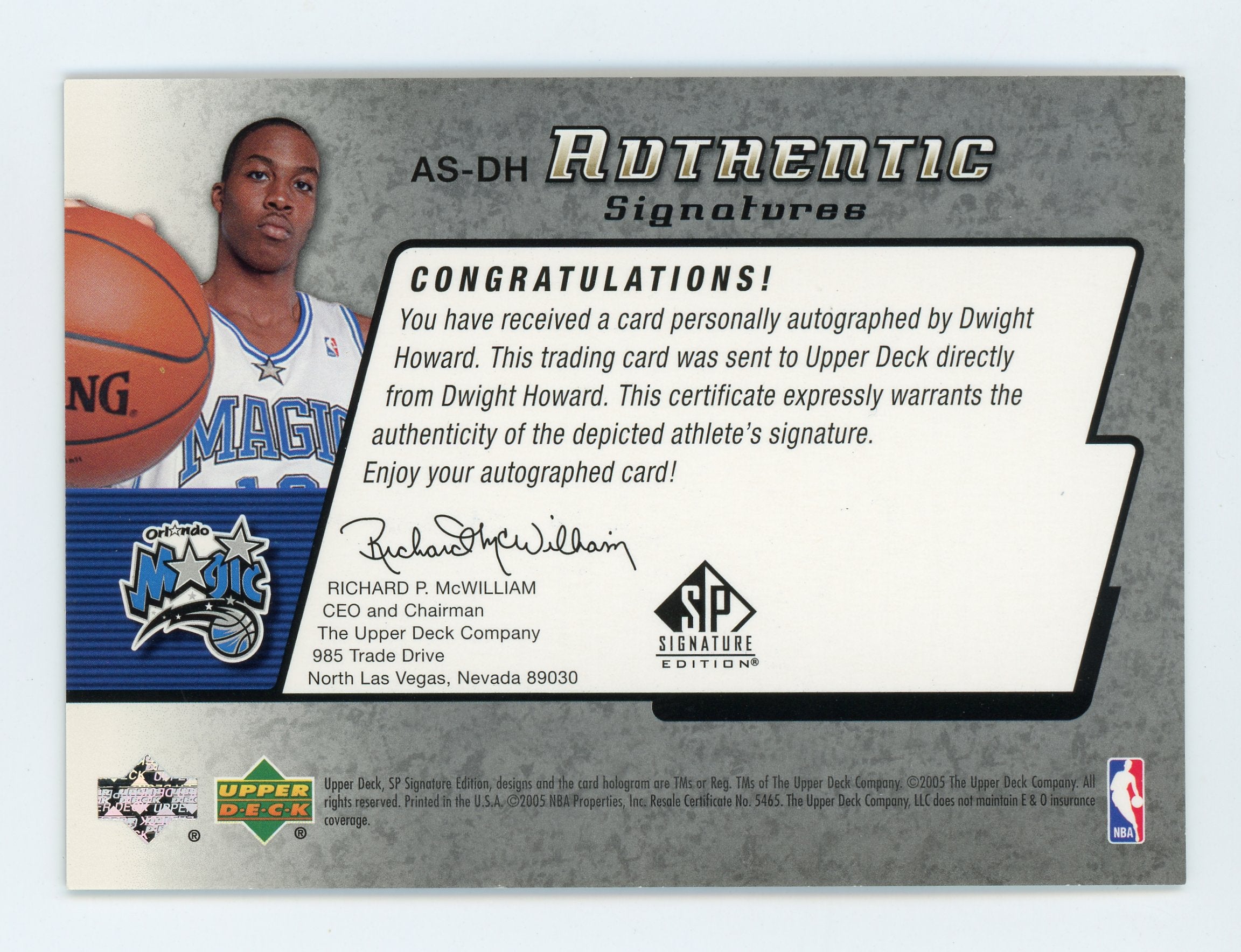 Dwight Howard 2005-06 UD SP Signature Edition Auto #AS-DH Orlando Magic