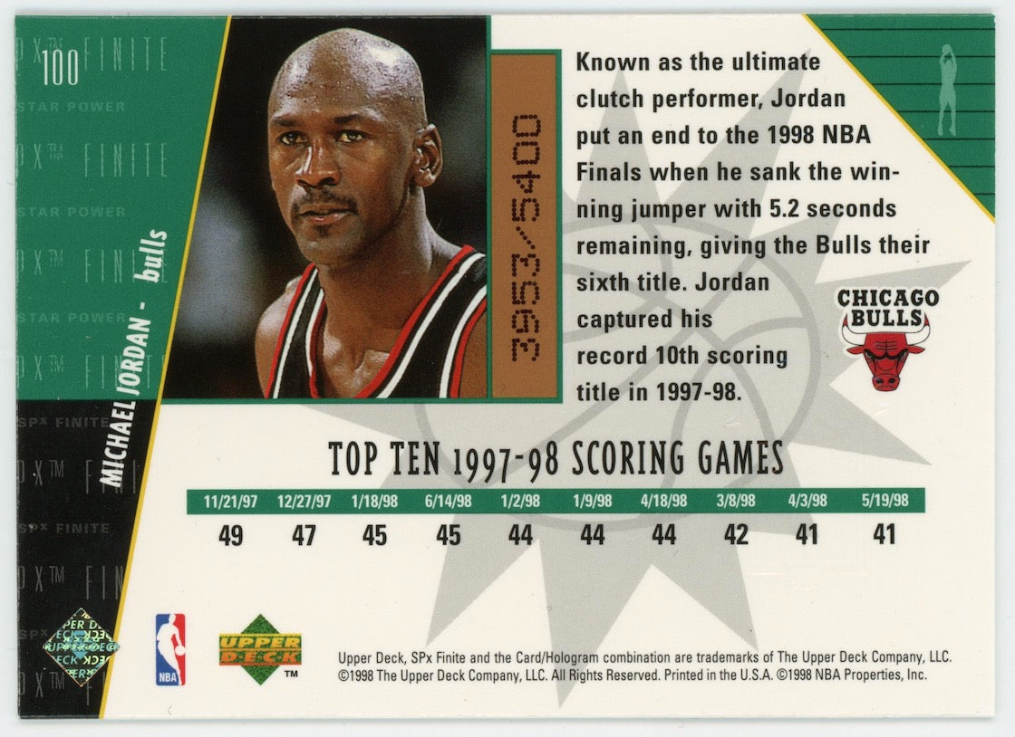 Michael Jordan 1998 UD SPx Finite Star Power /5400 #100 Chicago Bulls