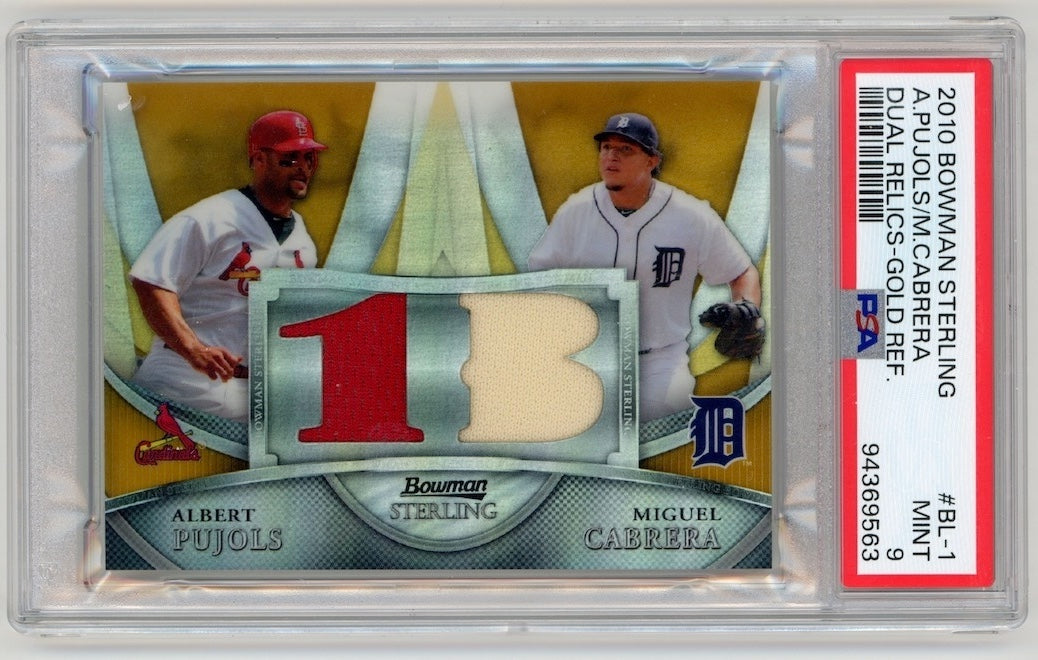 Albert Pujols & Miguel Cabrera 2010 Bowman Sterling Dual Relics Gold Refractor #BL-1 PSA 9