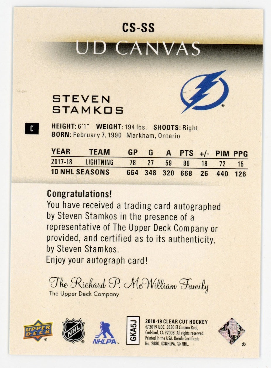 Steven Stamkos 2018-19 UD Clear Cut Canvas Auto CS-SS Tampa Bay Lightning Card GA