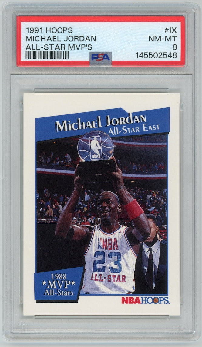 Michael Jordan 1991 Hoops #IX All-Star MVPs Chicago Bulls PSA 8