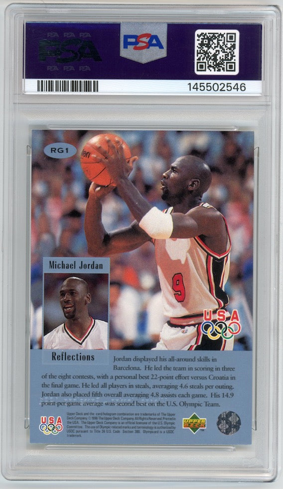 Michael Jordan 1996 Upper Deck US Olympic #RG1 Reflections Of Gold PSA 7