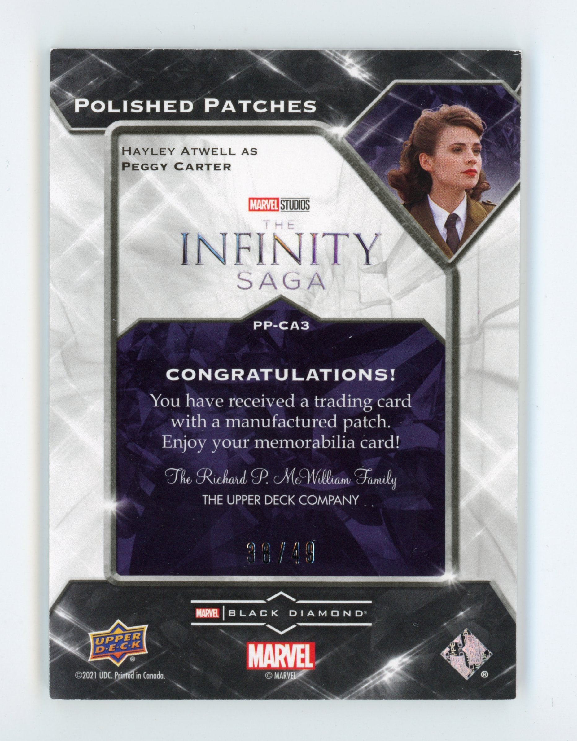Hayley Atwell 2021 UD Black Diamond Polished Patches Captain America Peggy Carter /49