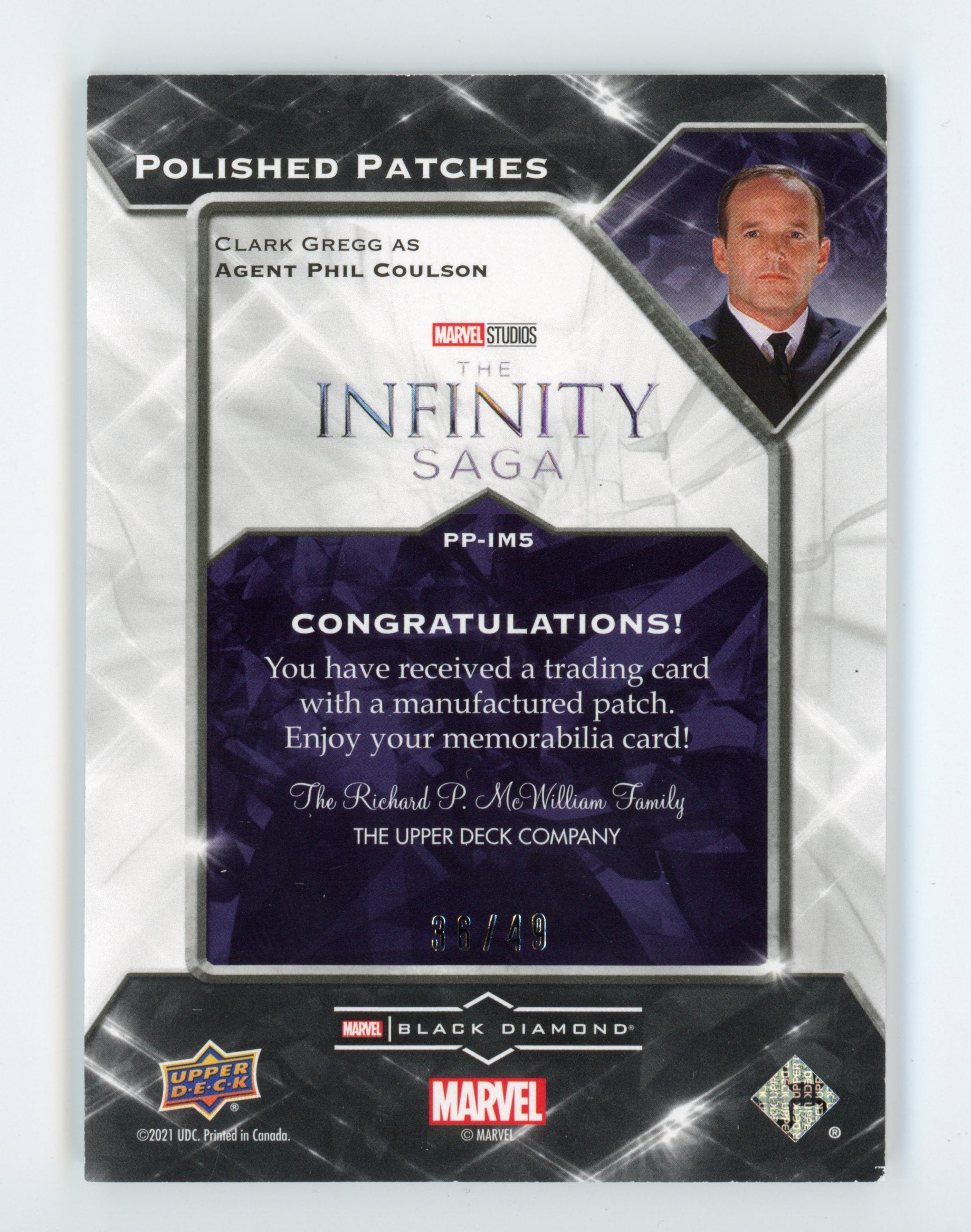 Clark Gregg 2021 UD Black Diamond Polished Patches Coulson Iron Man /49