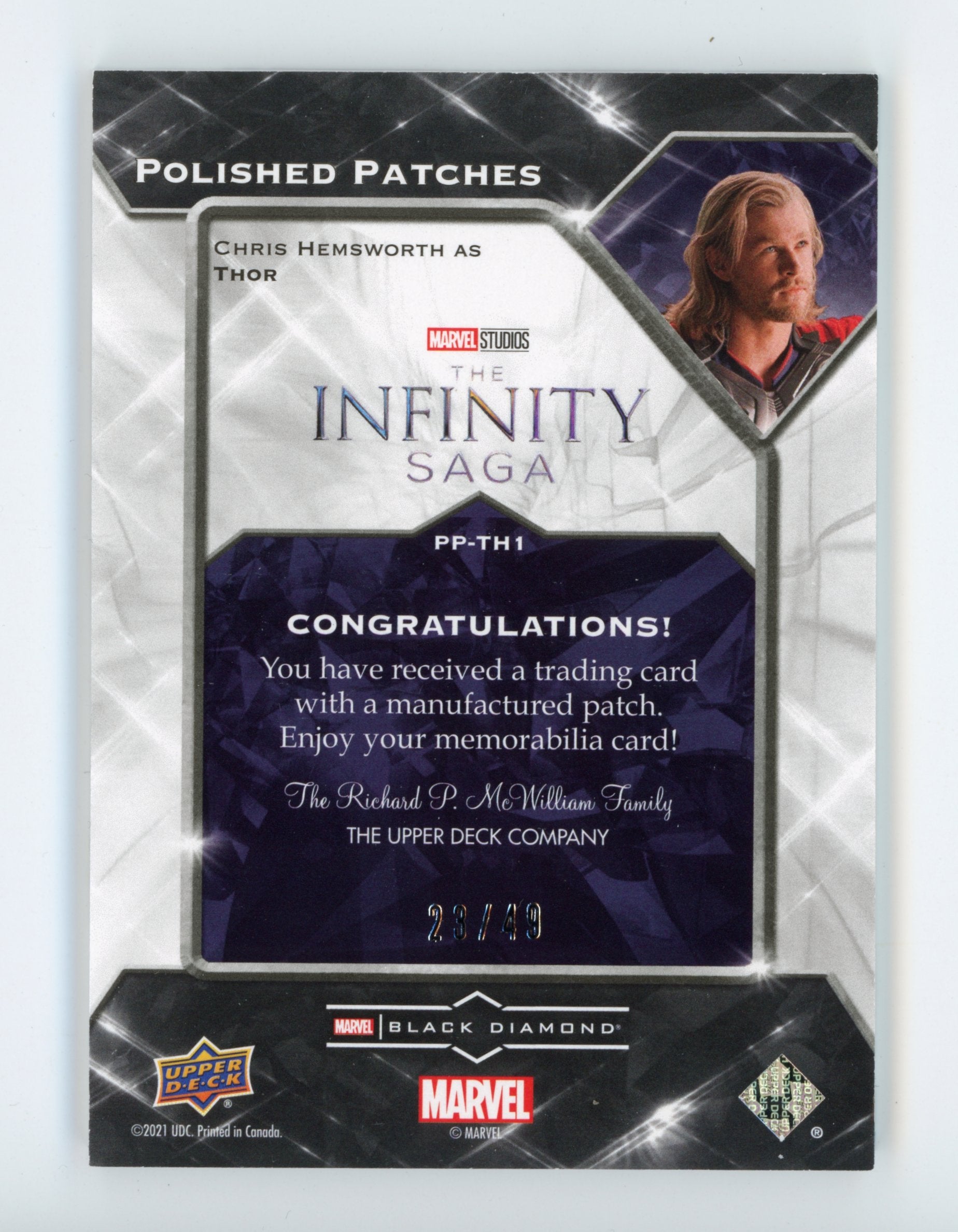 Chris Hemsworth 2021 UD Black Diamond Polished Patches Thor /49