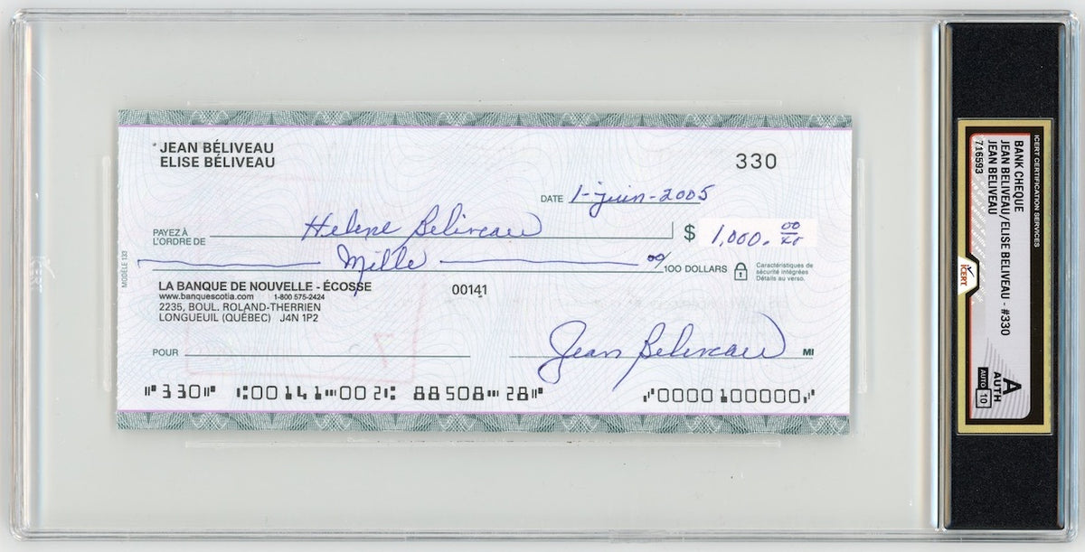 Jean Beliveau Montreal Canadiens Autographed Signed Bank Check iCert