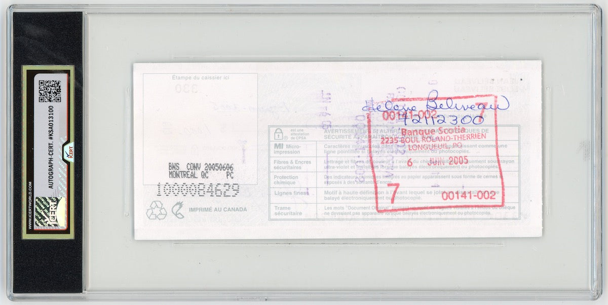 Jean Beliveau Montreal Canadiens Autographed Signed Bank Check iCert
