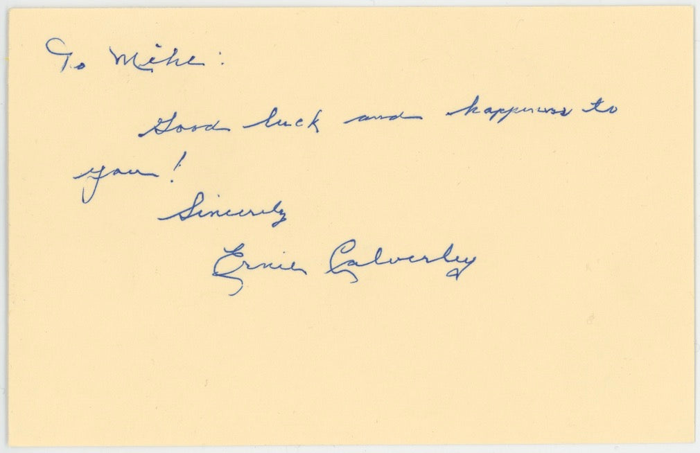 Ernie Calverley Rhode Island Rams Autographed Signed Index Card AMCo COA