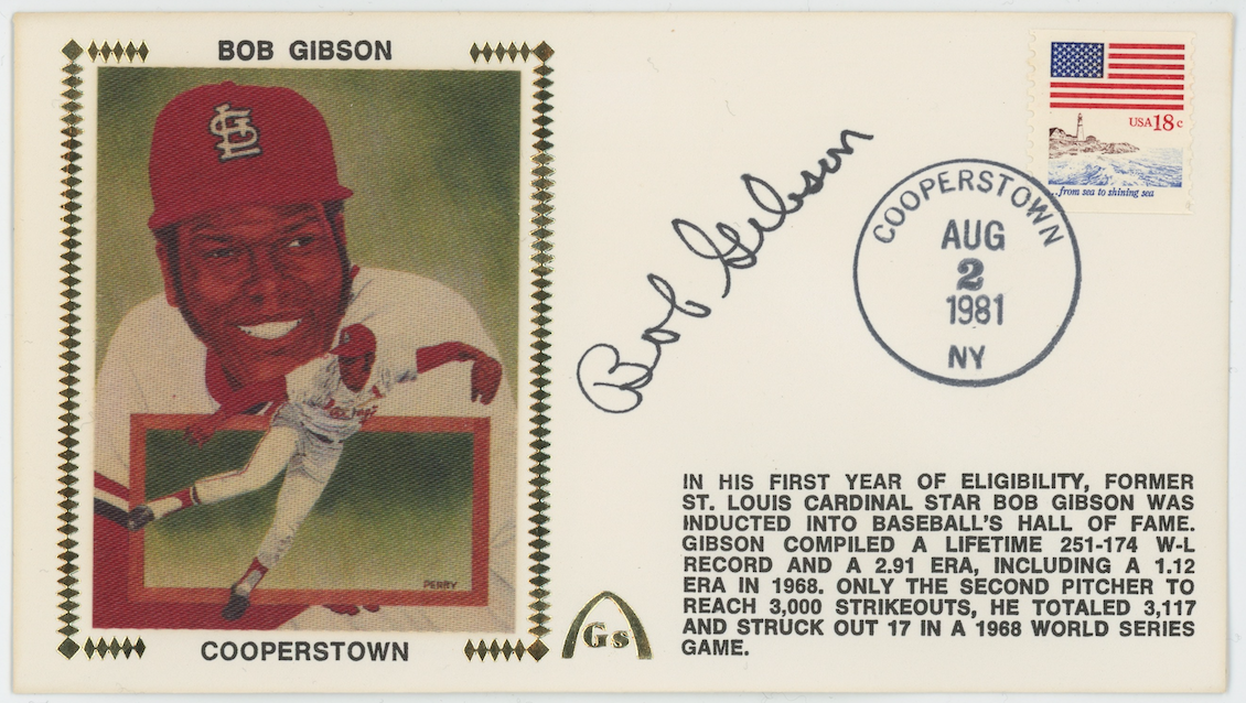Bob Gibson St Louis Cardinals Autographed Signed Cachet Envelope AMCo COA