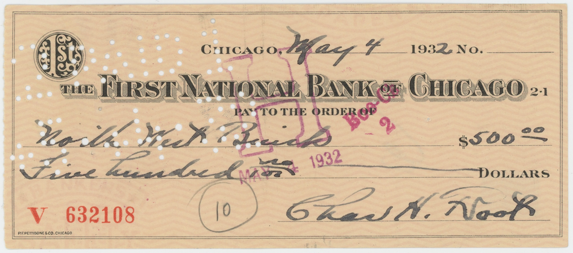 Charlie Root Chicago Cubs Autographed Signed Check AMCo COA