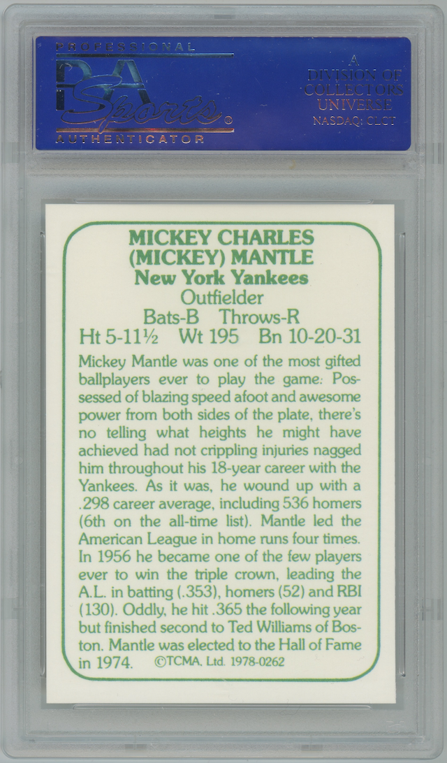 Mickey Mantle 1978 TCMA #262 New York Yankees Card PSA 9