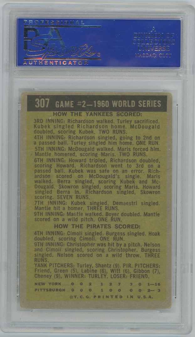 Mickey Mantle 1961 Topps World Series Game 2 #307 Yankees Card PSA 3