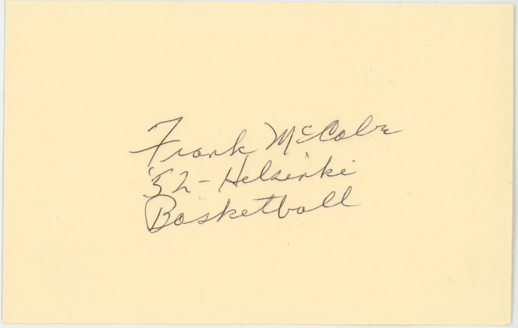 Frank McCabe 1952 Olympics Autographed Signed Index Card AMCo COA