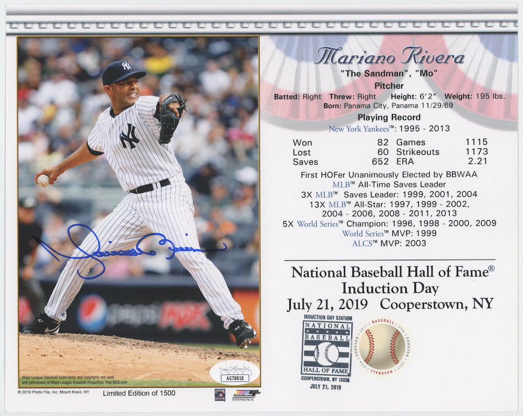 Mariano Rivera New York Yankees Autographed Signed 8x10 Photo JSA COA