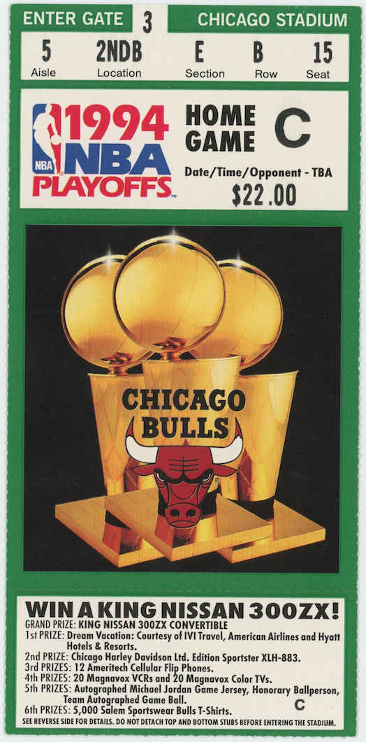 1994 Chicago Bulls NBA Pippen Sits Kukoc Game Winner Original Vintage Ticket