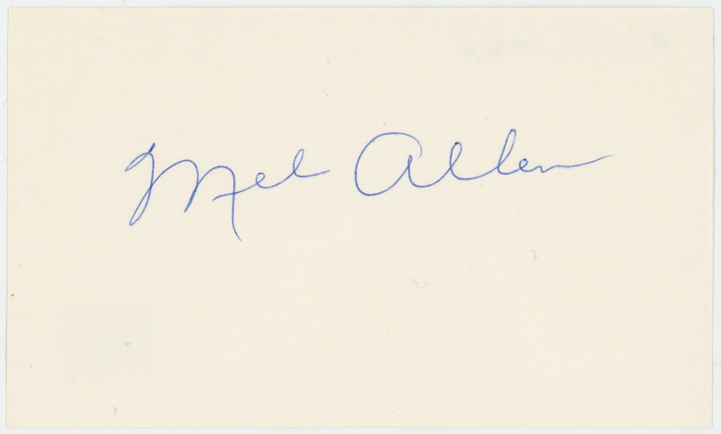 Mel Allen New York Yankees Announcer Autographed Signed Index Card AMCo COA