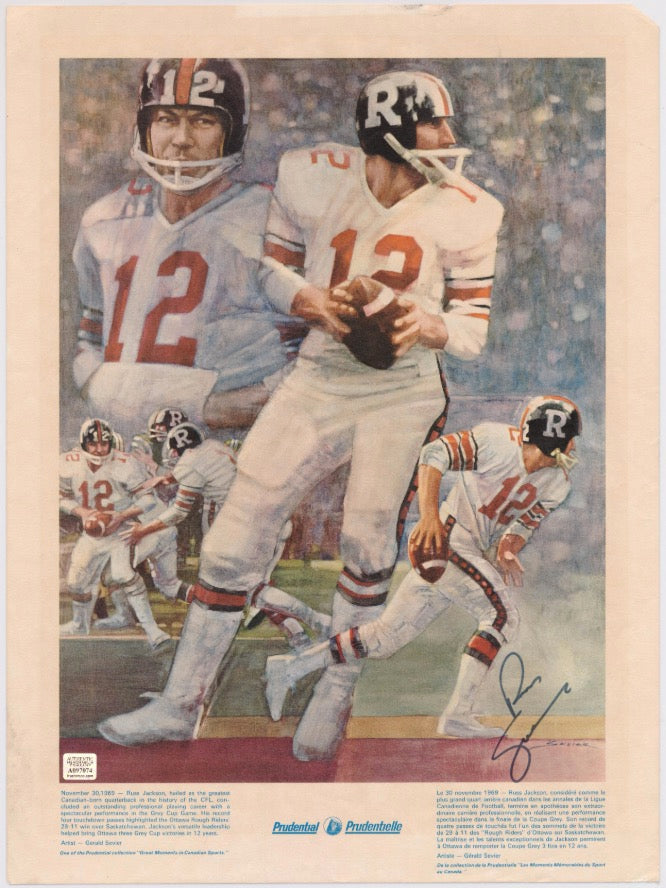 Russ Jackson Saskatchewan Roughriders Autographed Lithograph Photo AMCo COA