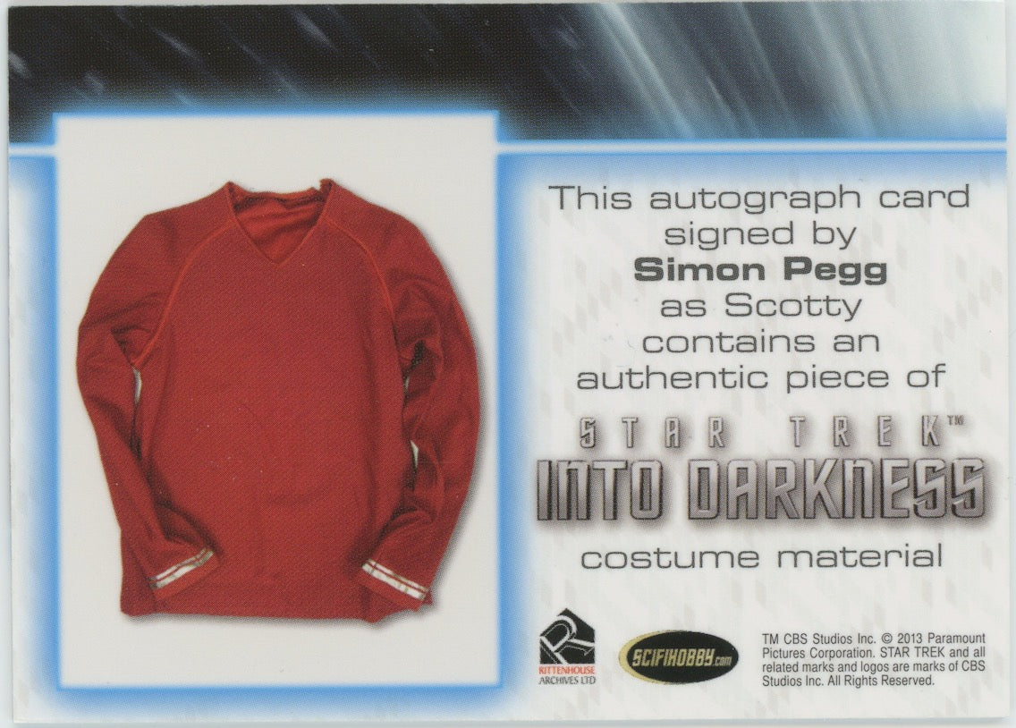 Simon Pegg 2013 Star Trek Rittenhouse Into Darkness Costume Relic Auto