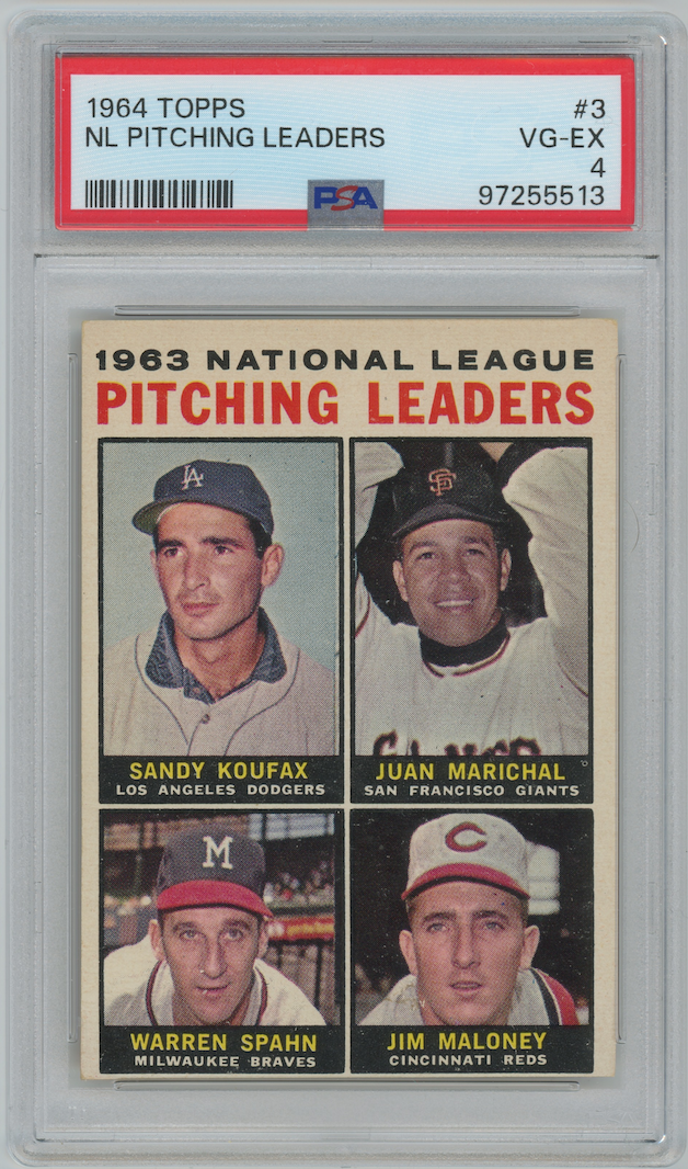 1964 NL Pitching Leaders Topps #3 Sandy Koufax Marichal Spahn  PSA 4