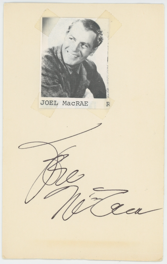 Joel McCrea Dead End Autographed Signed Index Card AMCo COA