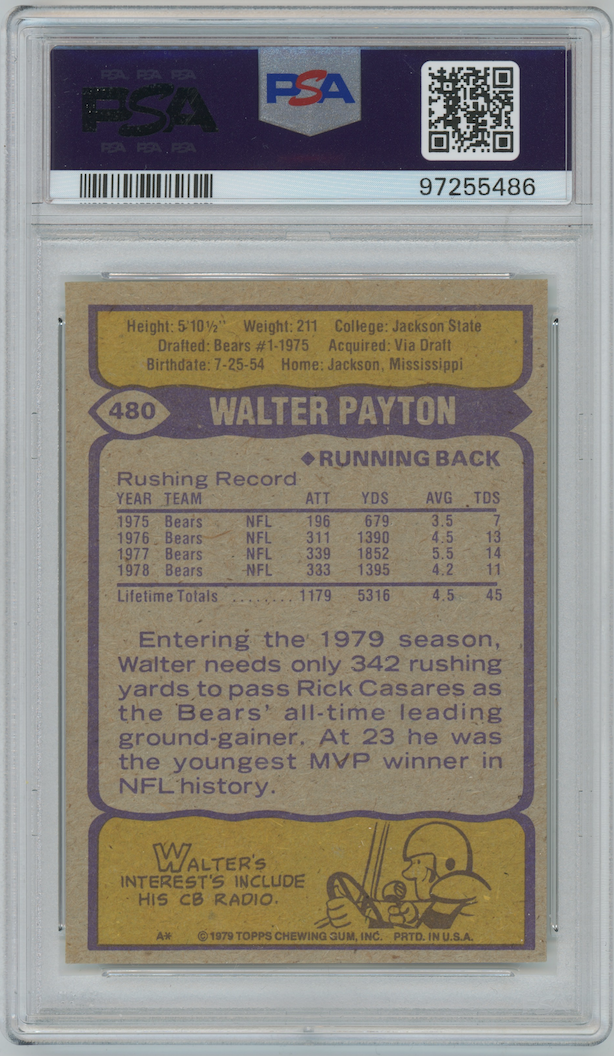 Walter Payton 1979 Topps #480 NFC All Pro Chicago Bears   PSA 7