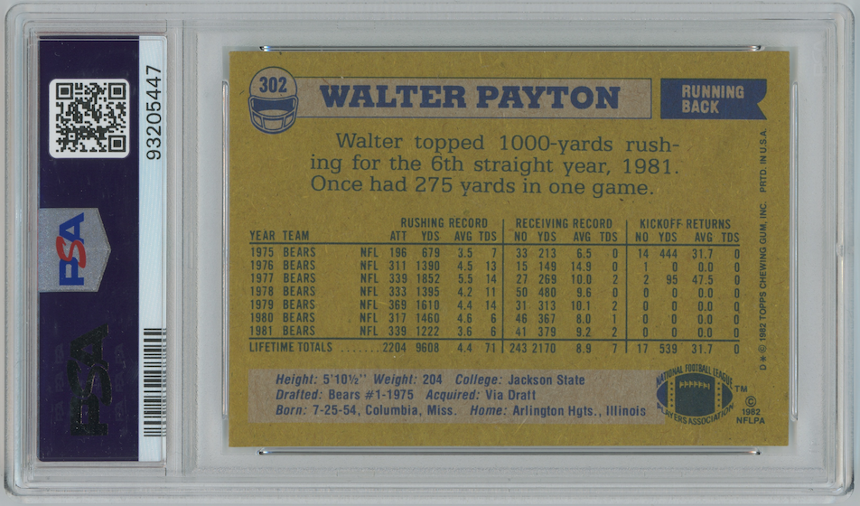 Walter Payton 1982 Topps #302 Chicago Bears  PSA 7