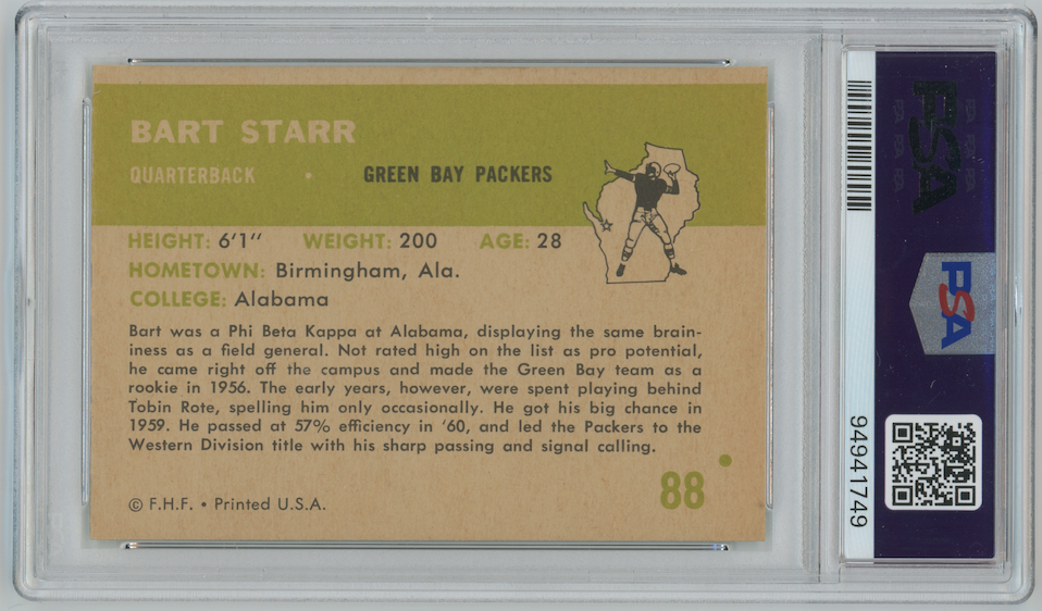 Bart Starr 1961 Fleer #88 Green Bay Packers   PSA 6