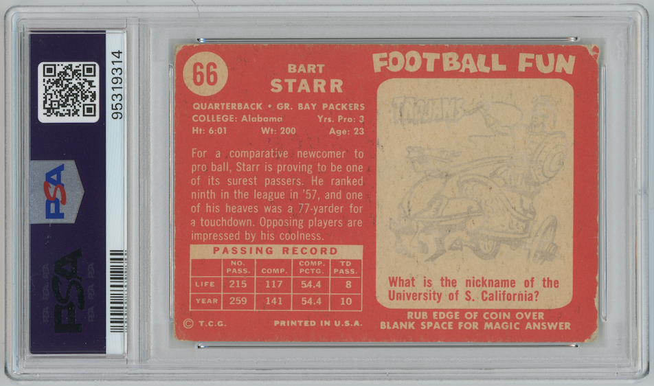 Bart Starr 1958 Topps #66 Green Bay Packers  PSA 2