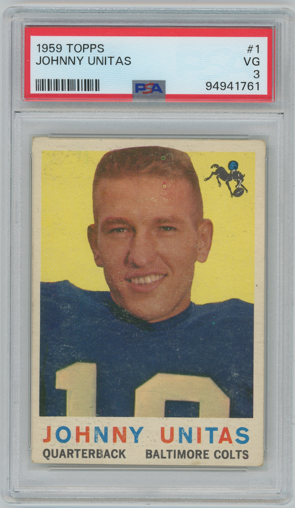 Johnny Unitas 1959 Topps #1 Baltimore Colts  PSA 3