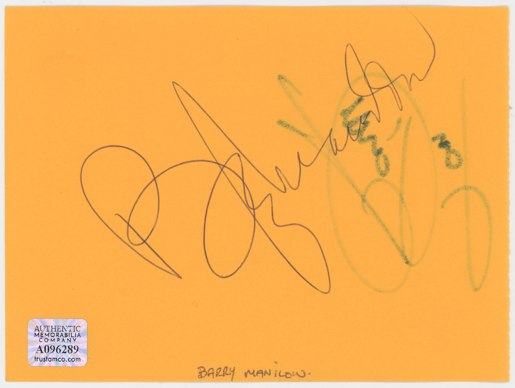 Barry Gibb & Barry Manilow Bee Gees Autographed Signed  Album Page AMCo COA