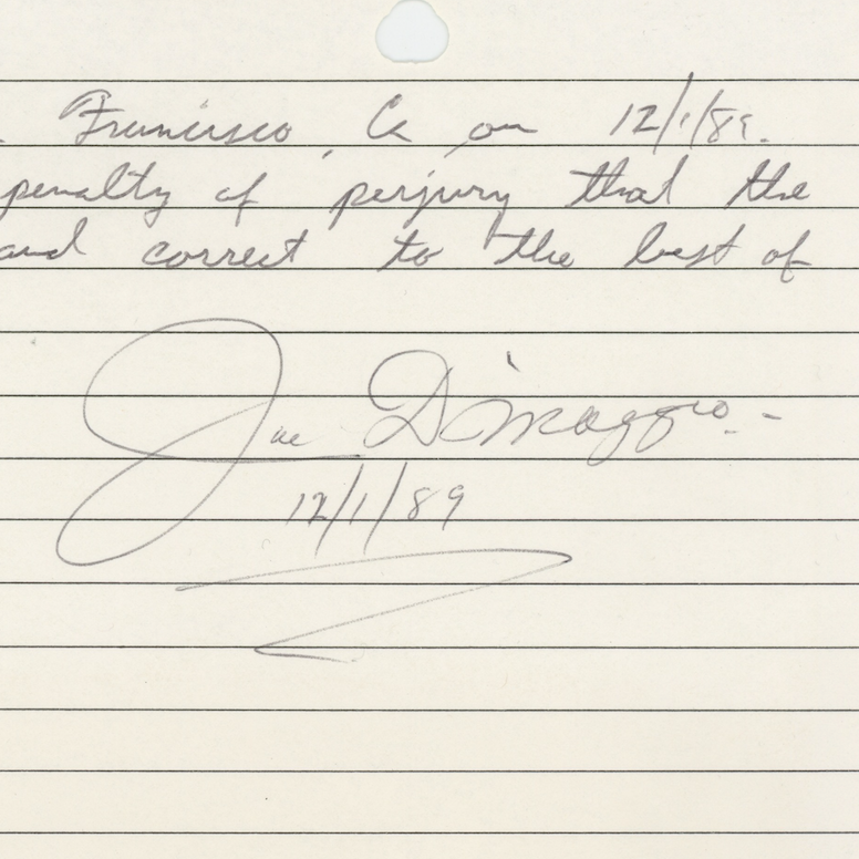 Joe DiMaggio New York Yankees Autographed Signed Note Page AMCo COA
