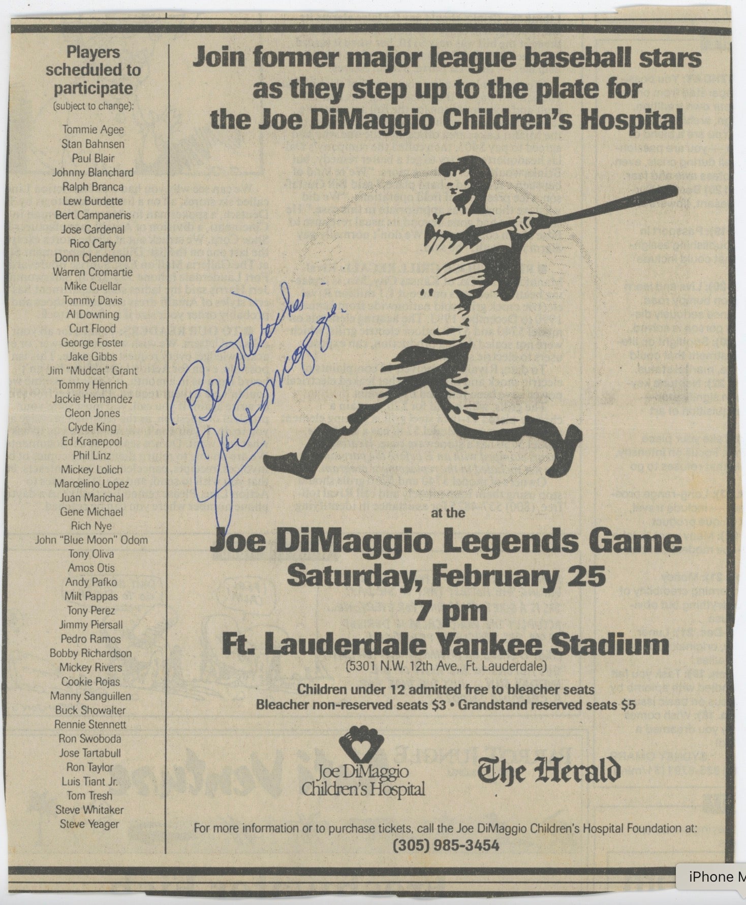 Joe DiMaggio New York Yankees Autographed Signed Newspaper Photo AMCo COA