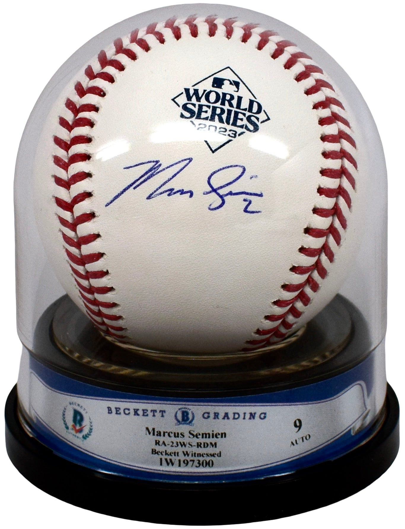 Marcus Semien 2023 World Series Texas Rangers Autographed Signed Baseball Beckett BAS Case