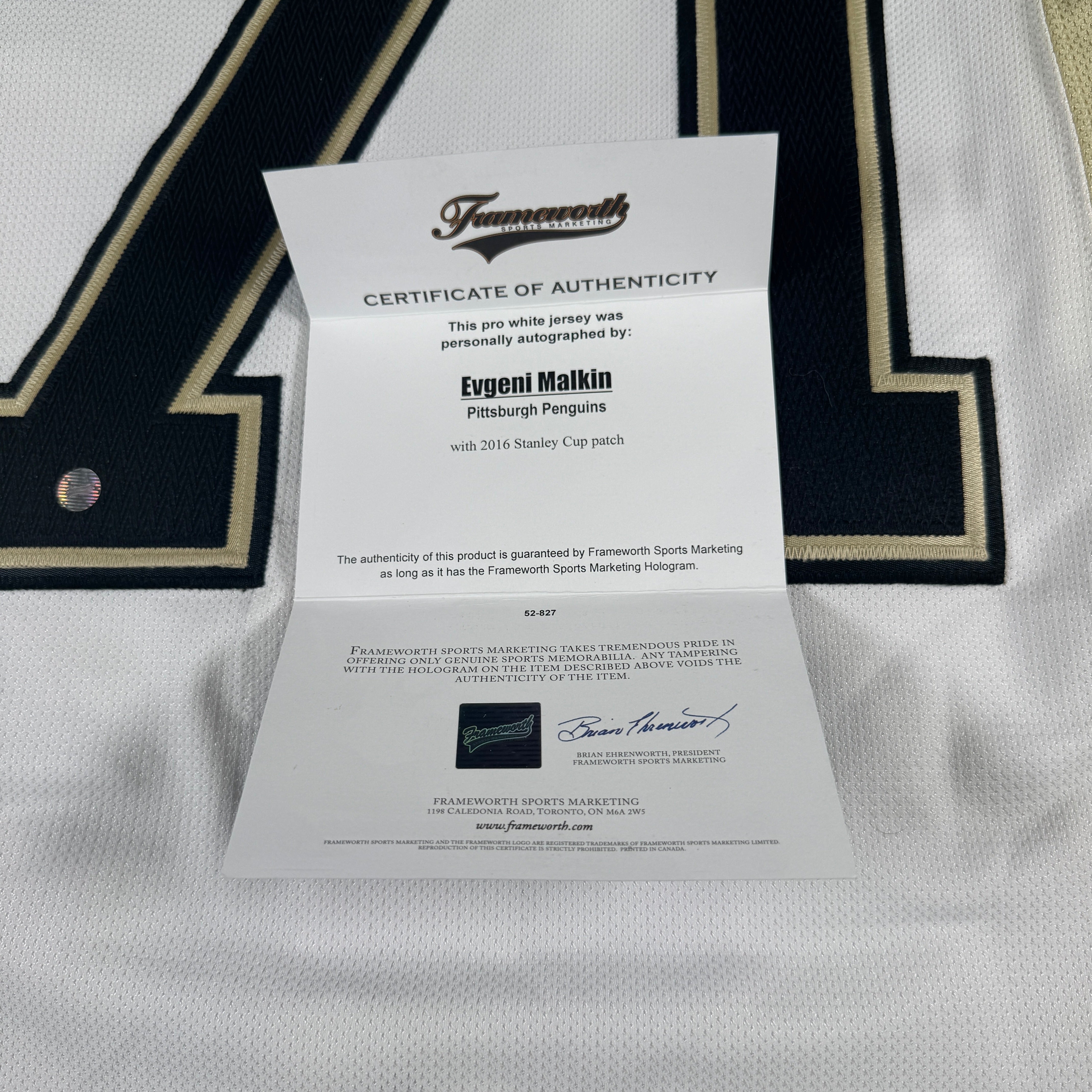 Evgeni Malkin 2016 Stanley Cup Finals Autographed Signed Reebok MIC Penguins Jersey Frameworth COA