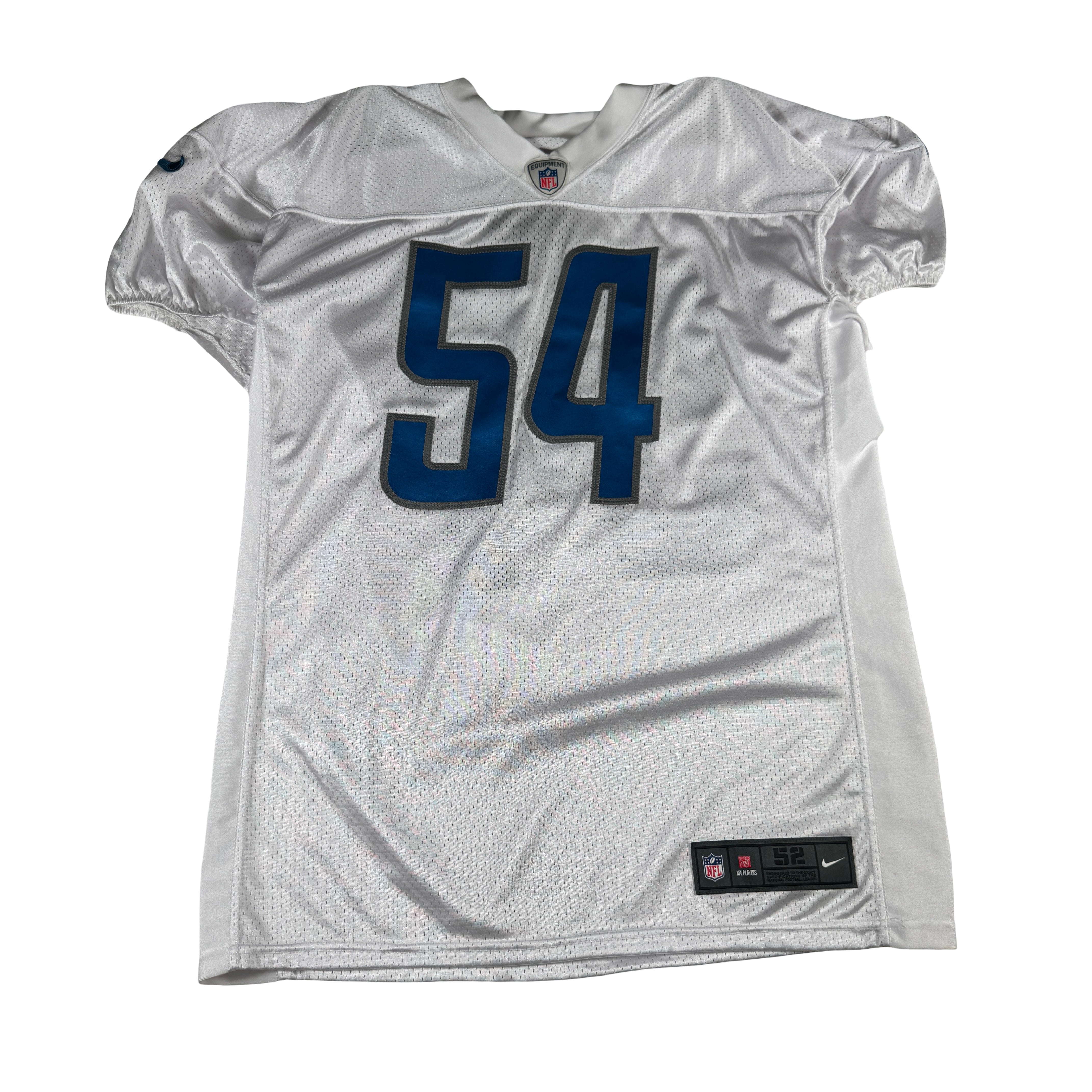 Detroit Lions #54 2024 Era White Game Worn Used Nike Practice Jersey GA 