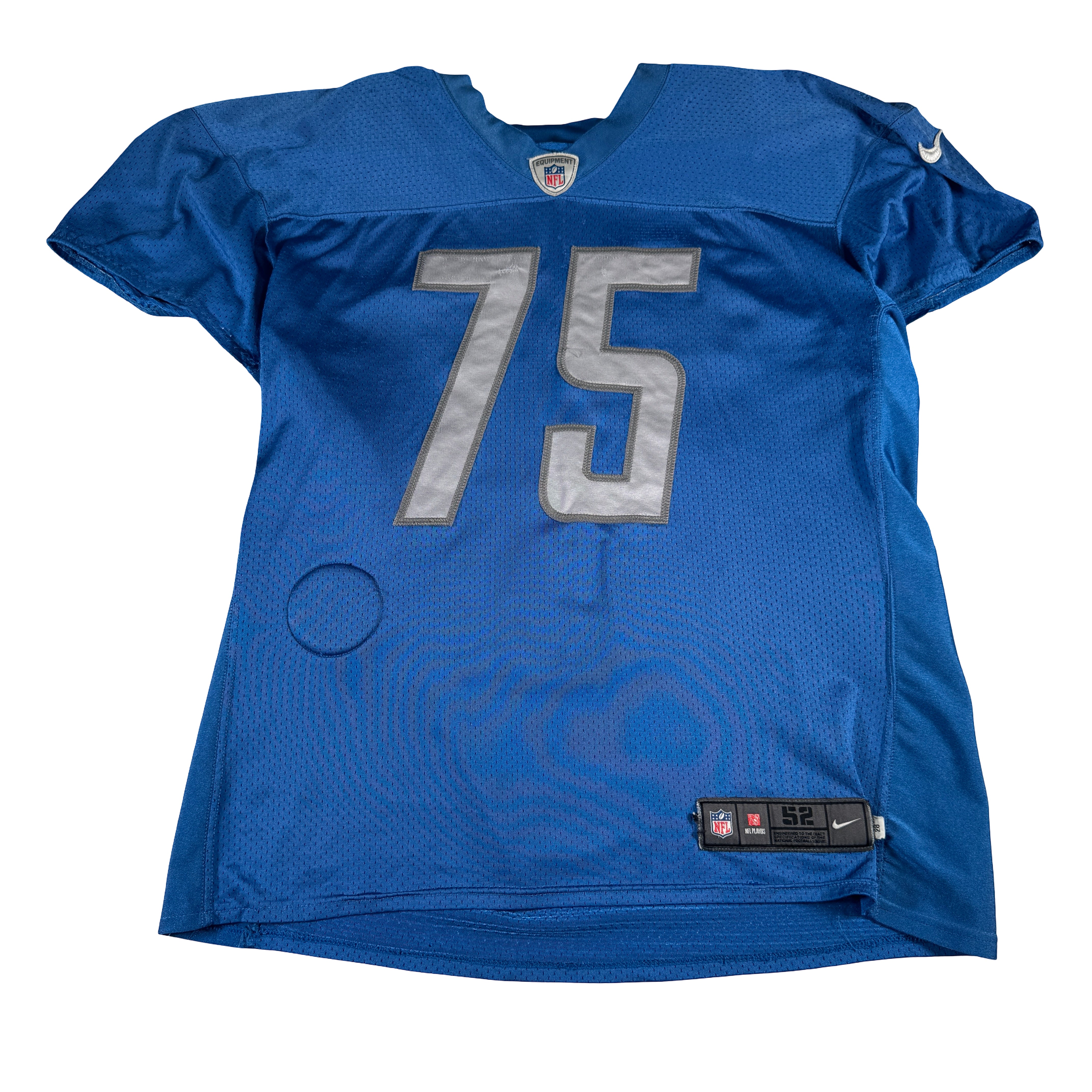 Detroit Lions #75 2024 Era White Game Worn Used Nike Practice Jersey GA 